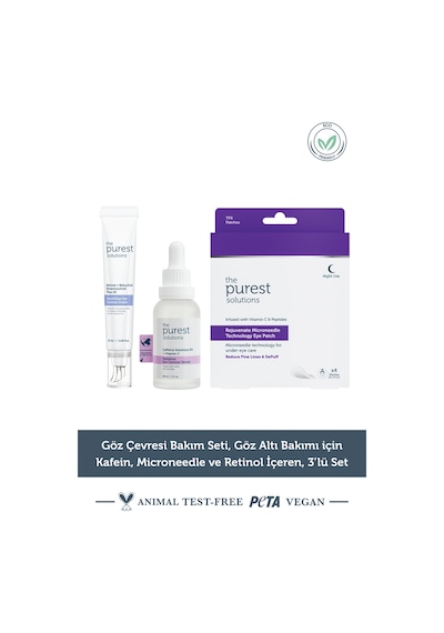 The Purest Solutions Göz Çevresi Bakım Seti, Göz Altı Bakımı için Kafein, Microneedle ve Retinol İçeren, 3’lü Set