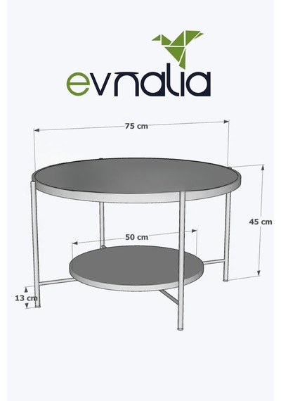 Nordic Orta Sehpa Temperli Cam 75 Cm Demonte Çizilmez Kırılmaz Metal Çerçeve Raflı Minimalist Sehpa - Beyaz Beyaz
