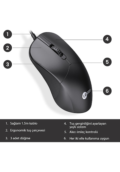 Lecoo M1102 USB Kablolu 1200DPI 3 Tuşlu Optik Mouse