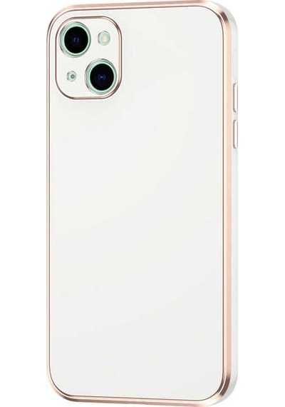 Noktaks - İphone 13 Uyumlu Kılıf Kenarları Parlak Altın Renkli Silikon Bark Kapak - Beyaz - T20601