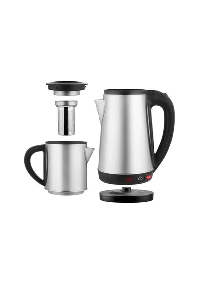 Crown Crw-2201 1800w 1.8 - 0.8 Litre Çelik Hazneli Çaycı Mutfak Kettle Demlikli Ve Süzgeçli Inox Gümüş