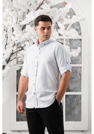 Advante Slimfit Katlamalı Kol Hasırlı Armürlü Yaka Düğmeli Erkek Gömlek 001