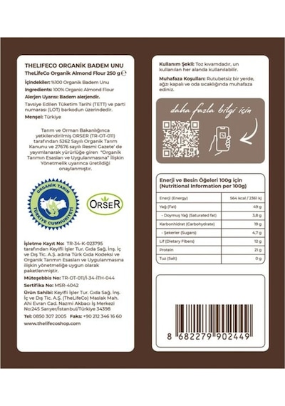TheLifeCo Organik Badem Unu 2 x 250 G