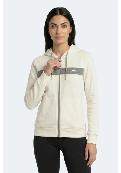 Slazenger Knotty I Kadın Kapüşonlu Cepli Ekru Sweatshırt