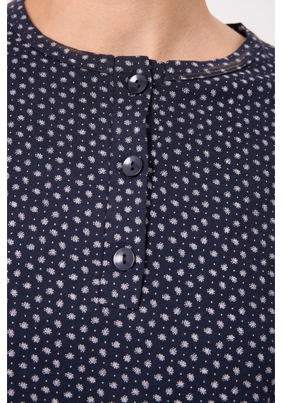 Lespadon Ocean Rıpple Premium Örme Pamuk Uzun Kollu Henley & Uzun Pantolonlu Kadın Pijama Takımı-3233 Lacıvert