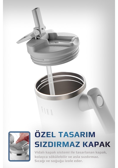 Fika Lumi Patentli Döner Kulplu Sızdırmaz Çelik Termos 1200 Ml - Beyaz