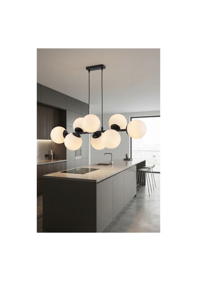 Cross 8'li Siyah Beyaz Glop Camlı Modern Sarkıt Avize Oturma Odası Salon Siyah-beyaz Siyah-beyaz
