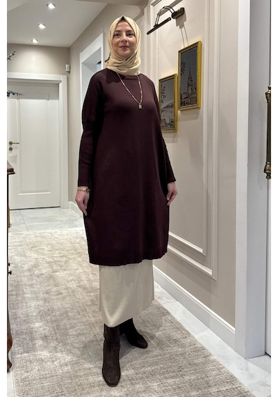 Rabia Şamlı Dora Triko Tunik Acı Kahve Çok Renkli