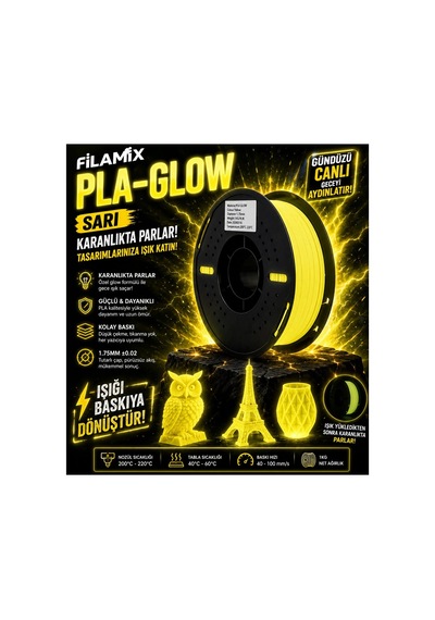 Filamix Pla Glow Sarı Filament 1.75mm 1kg Karanlıkta Parlayan