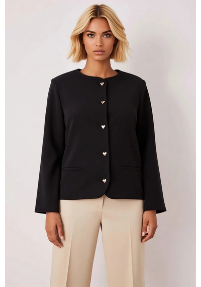 Benerly Kadın Bisiklet Yaka Düz Desen Standart Kol Ceket %91 Polyester %9 Siyah