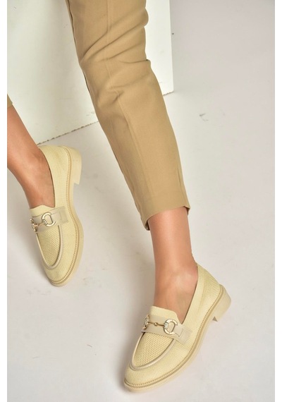 Fox Shoes Y330722104 Bej Triko Kumaş Toka Detaylı Günlük Kadın Ayakkabı Bej