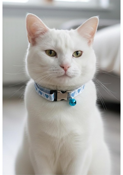 Tr Kedi Kolyesi Tasma Ayarlanabilir Kurdele Kolon Kordon Sesli Zilli Beyaz & Mavi Diğer