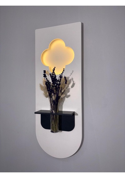 Papatya Ahşap Pilli Ledli İskandinav Tarzı Salon Duvar Rafı Modern Çiçeklik 30 X 80 Cm Paris Grisi - Antrasit