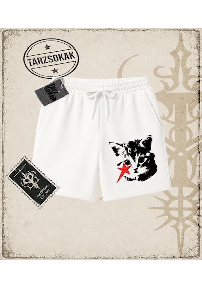 Tarzsokak Gotik & Grunge Streetwear Gatstar Unisex Şort Beyaz
