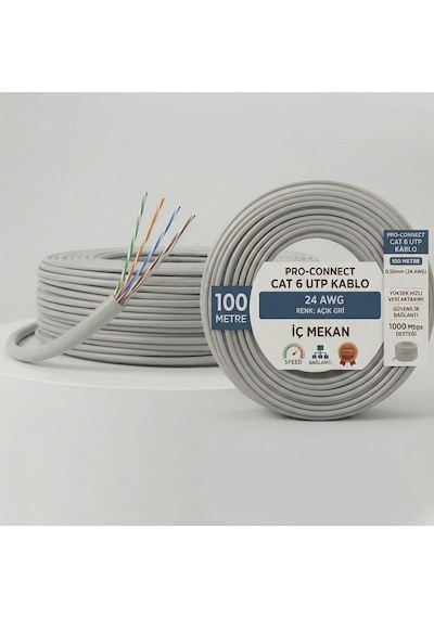 Cat6 U/utp Ağ Kablosu 100 Metre 24 Awg 1000 Mbps Gigabit Ethernet Metre Baskılı Network Kablo