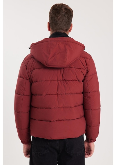 Tudors Erkek Relax Fit Rahat Kesim Çift Cepli Çıkarılabilir Kapüşonlu Sıcak Tutan Bordo Şişme Mont-41930 Bordo