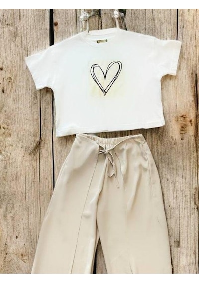 Zekids Kız Çocuk Yırtmaçlı Pantolonlu Takım-14496 Bej