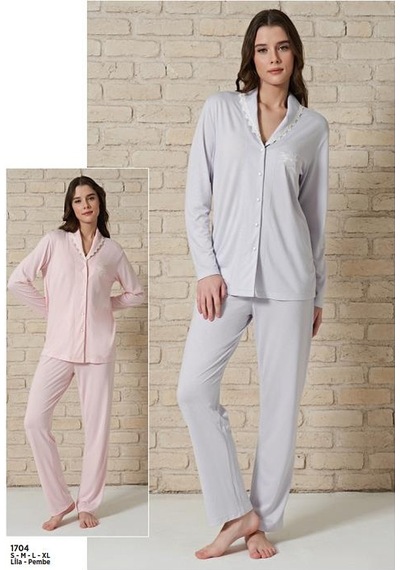 Pijadore 1704 Önden Düğmeli Uzun Kol Pijama Takım 001