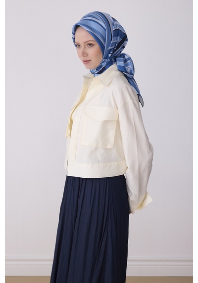 Geometrik Desen İpek Twill Eşarp T 4311 Mavi