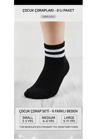Km Collections 6'lı Çocuk Tenis Çorabı Siyah