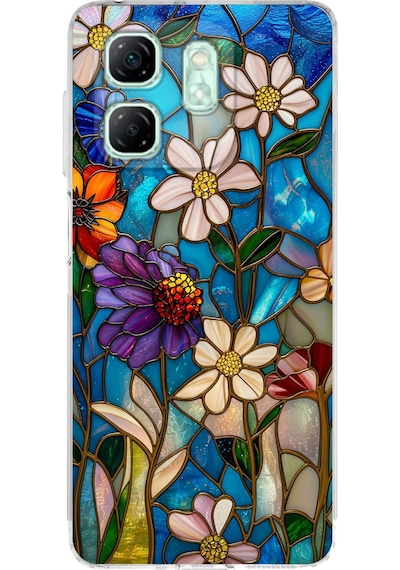 Printify Infinix Smart 9 İle Uyumlu Vitray Mavi Bahar Tasarımlı Şeffaf Silikon Kılıf Şeffaf