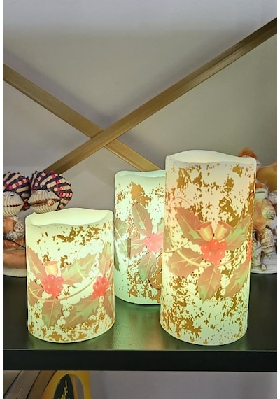Yılbaşı Noel Temalı 3 Lü Set Led Gerçek Mum Kumandalı 9 Renk Yana Karışık
