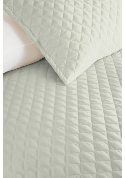 Mint Minimal Genç Odası Tek Kişilik Pike Takımı - Kapitone Açık Yeşil 160x220 Cm Yatak Örtüsü Puslu Kahve Tonu