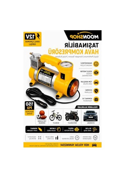 Taşınabilir 12v Hava Kompresörü, 150 Psı Lastik Şişirme Cihazı