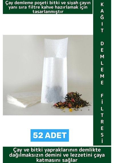Özel Üretim Ekonomik Pratik Siyah Çay Bitki Çayı Karışım Filtre Kahve Demleme Filtresi Poşet 52 Adet