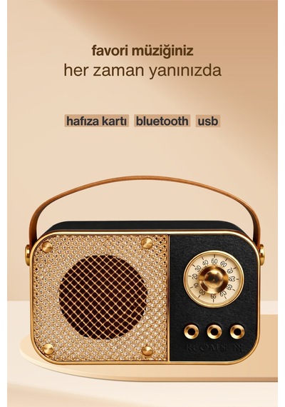 Nostaljik Bluetooth Hoparlör Bluetooth 5.2 Usb & Tf Kart Destekli Led Taşınabilir Speaker Siyah