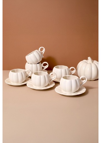 Pumpkin Porselen 6'lı Kahve Fincanı Takımı Beyaz