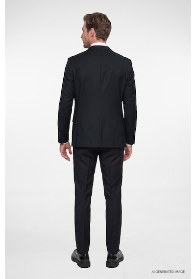 AC&Co / Altınyıldız Classics Erkek Sıyah Slim Fit Dar Kesim Kırlangıç Yaka Kapak Cepli Yelekli Takım Elbise Siyah