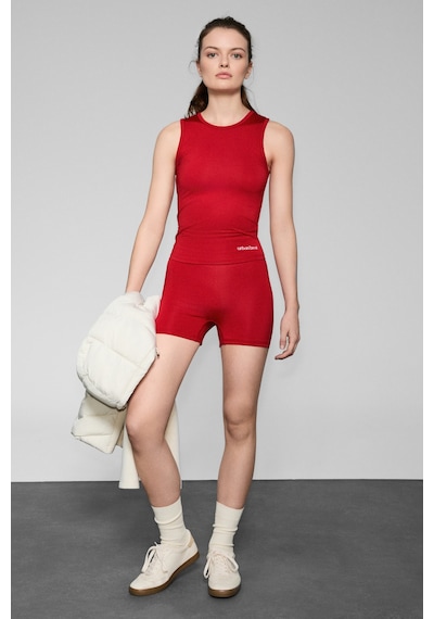Urban Beat Runles Kadın Baskı Detaylı Slim Fit Sporcu Kısa Kırmızı Tayt Kırmızı