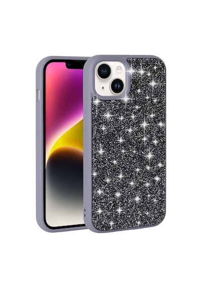 Apple iPhone Uyumlu 14 Kılıf Simli Pırlanta Taşlı Kamera Yükseltili Silikon Pazarplus Lila