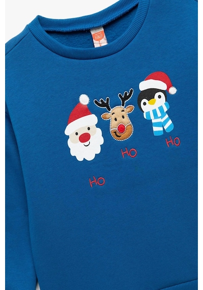 Koton Erkek Bebek Bisiklet Yaka Uzun Kollu Pamuklu Yılbaşı Baskılı Sweatshirt Mavi