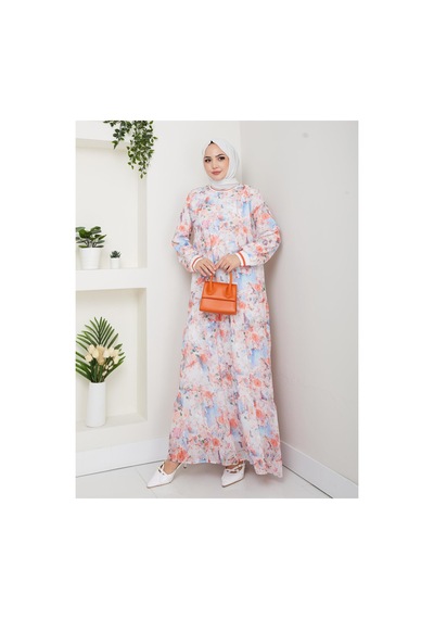 Harman Butik Kadın Desenli Şifon Elbise Pembe Pembe