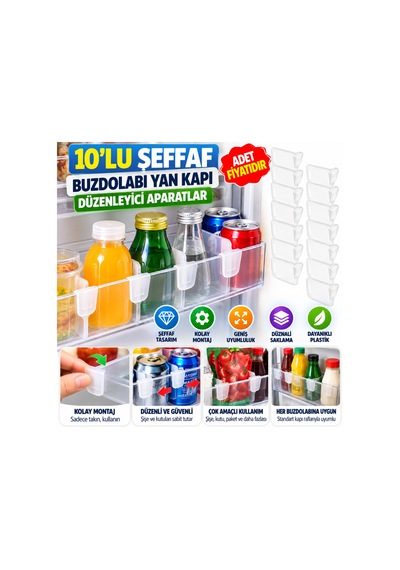 10'luşeffaf Buzdolabı Yan Kapı Düzenleyici Buzdolabı Dolap İçi Bölümleyici Aparatlar Beyaz - Çok Renkli 40611206