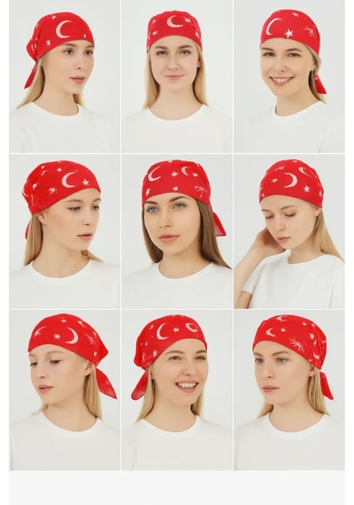 Herşeynota Kırmızı Ay Yıldız Türk Bayrağı Fular Bandana - 23 Nisan. 29 Ekim, 19 Mayıs 24 Adet Çok Renkli