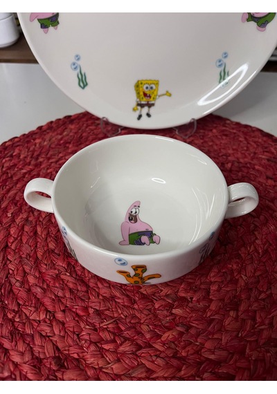 6 Parça Sünger Bob Model Çocuk Bebek Yemek Takımı Beslenme Seti Çok Renkli