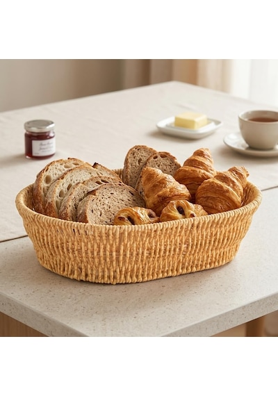Tr El Yapımı Doğal Hasır Sepet - Oval Çok Amaçlı Ekmeklik Ve Düzenleyici 20,5 X 20,5 X 7 Cm Genel