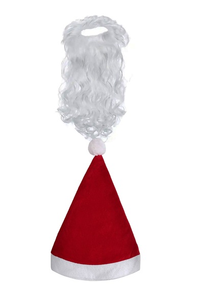 1 Noel Baba Şapka-1 Sakal Set:kırmızı Yılbaşı Şapkası Uzun Beyaz