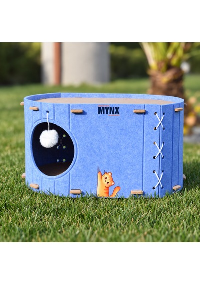 Mynx Tek Katlı Keçe Kedi Evi Mavi