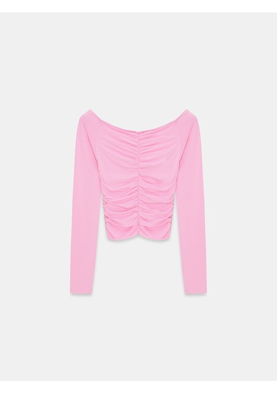 Dilvin 32089 Omuzları Açık Büzgülü Top-pembe