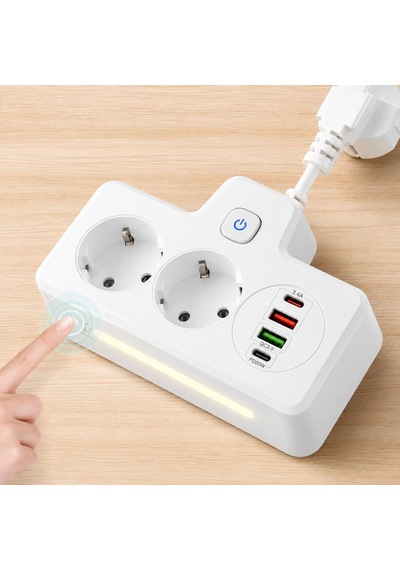 Bkl-502 Akım Korumalı 2li Priz 2 Usb Ve 2 Type-c Çıkış 4000w Hızlı Şarj Duvar Tipi Dokunmatik Led Aydınlatmal 0