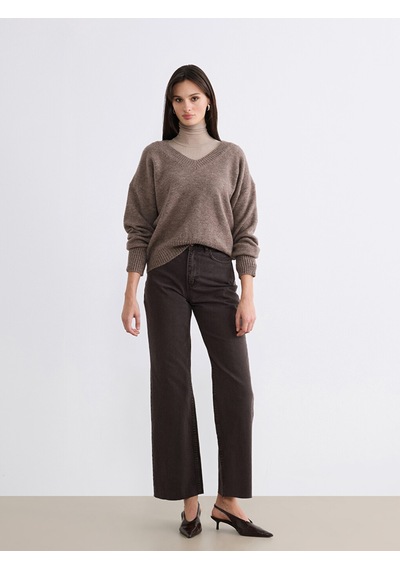 Lcw Vision Bej V Yaka Oversize Kadın Triko Kazak