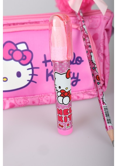 X Dekomus "heart Key Collection" Hello Kitty Lisanslı Kalem Çantası ,kurdele Tepeli Kurşun Kalem,roket Silgi Ve Kalem Seti Açık Gri