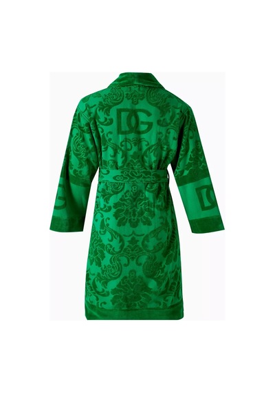 Dolce & Gabbana Casa Unisex Logo-jacquard Bornoz, Pamuklu Havlu, Lüks, Rahat Ve Şık Yeşil