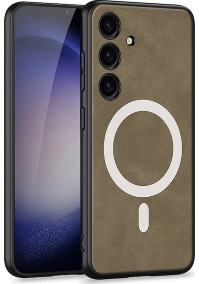 Samsung Uyumlu Galaxy S24 Kılıf M-safe Şarj Özellikli Deri Tasarımlı Zore Kıpta Nubuk Kapak