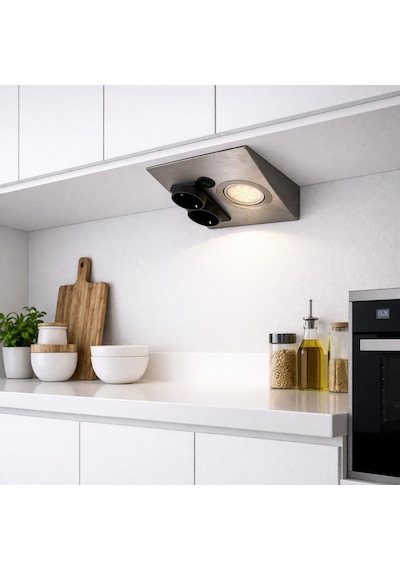 Tezgah Altı Prizli Led Aydınlatma Armatürü 3000k Sıcak Işık İnox Metal Kasa 220v Anahtarlı Çift Prizli Kompakt Tasarım Gri