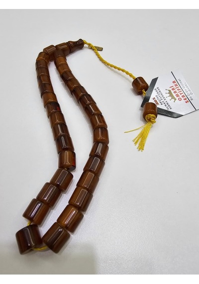 Omari İmzalı Sertifikalı Alman Faturan Sıkma Kehribar Tesbih 10,5x11,5 Mm Teker Kesim